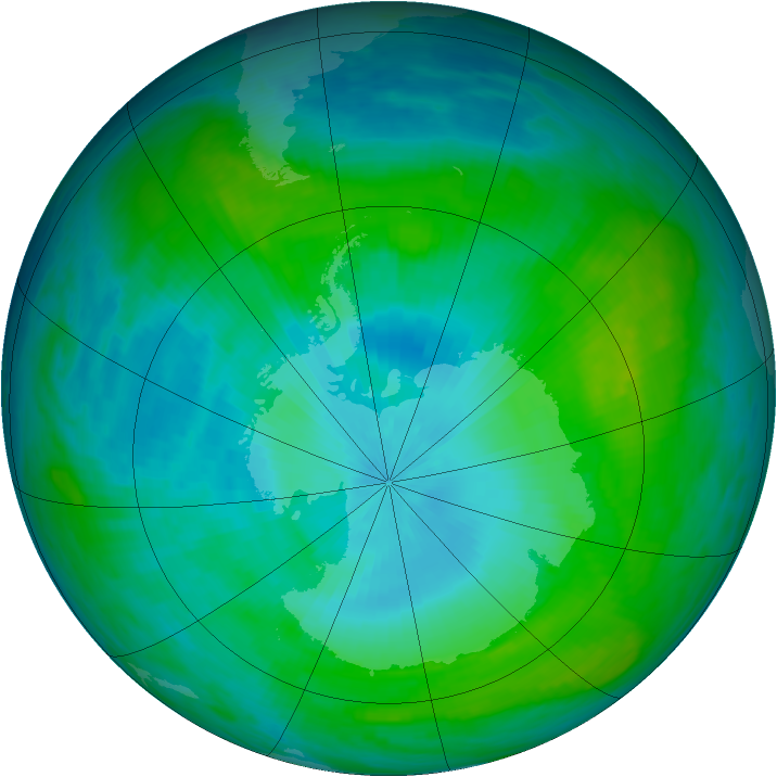 Antarctic ozone map for 08 February 1992